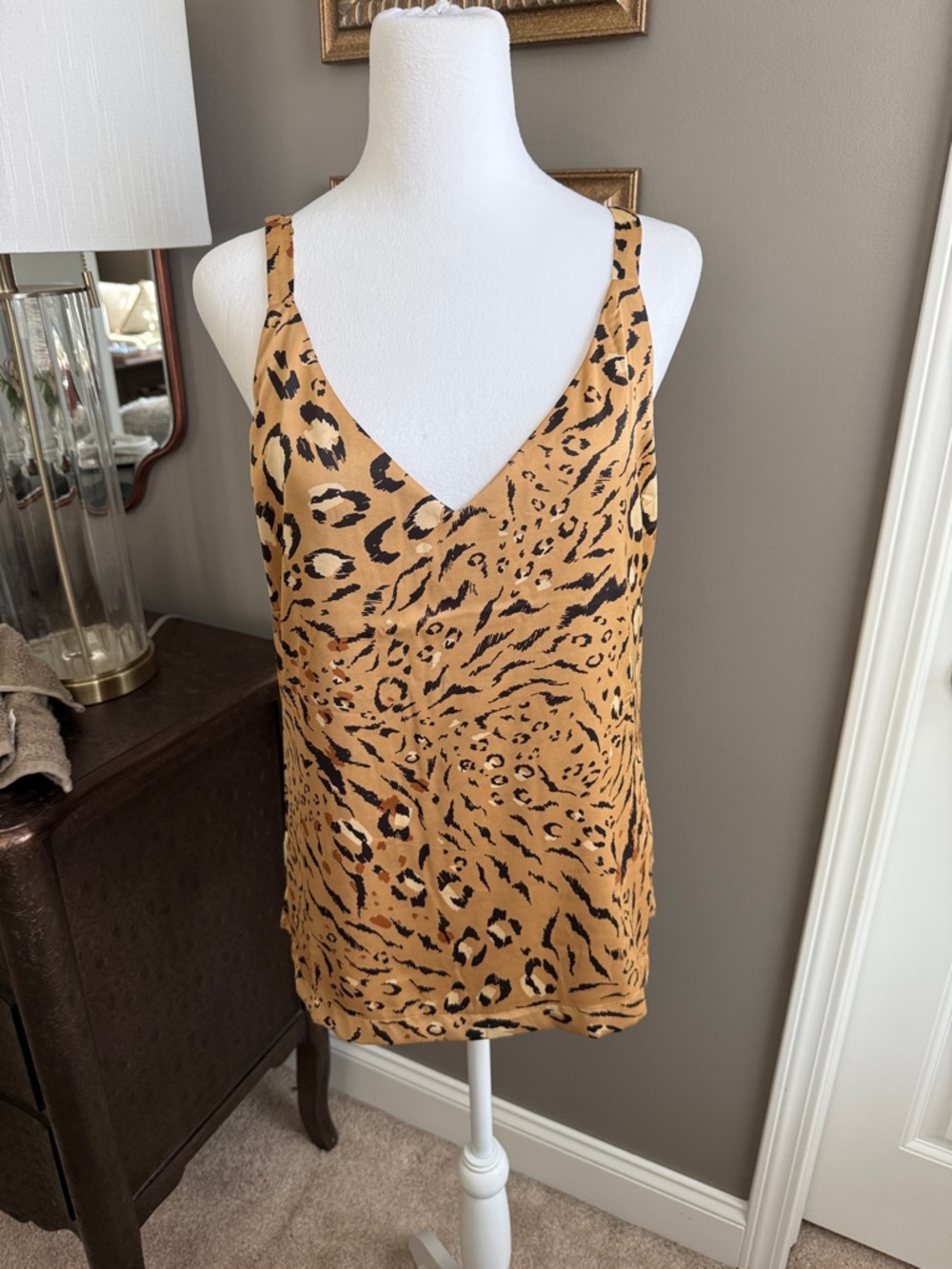 White House Black Market Leopard Print V-Neck Cami - Tan & Black